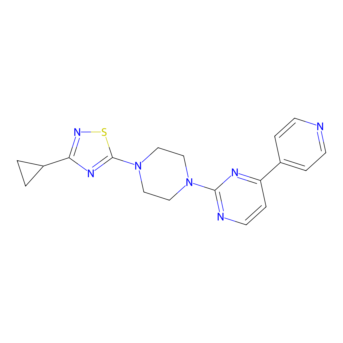 2-[4-(3-Cyclopropyl-1,2,4-thiadiazol-5-yl)piperazin-1-yl]-4-(pyridin-4-yl)pyrimidine molecular structure, CAS 2770612-68-3