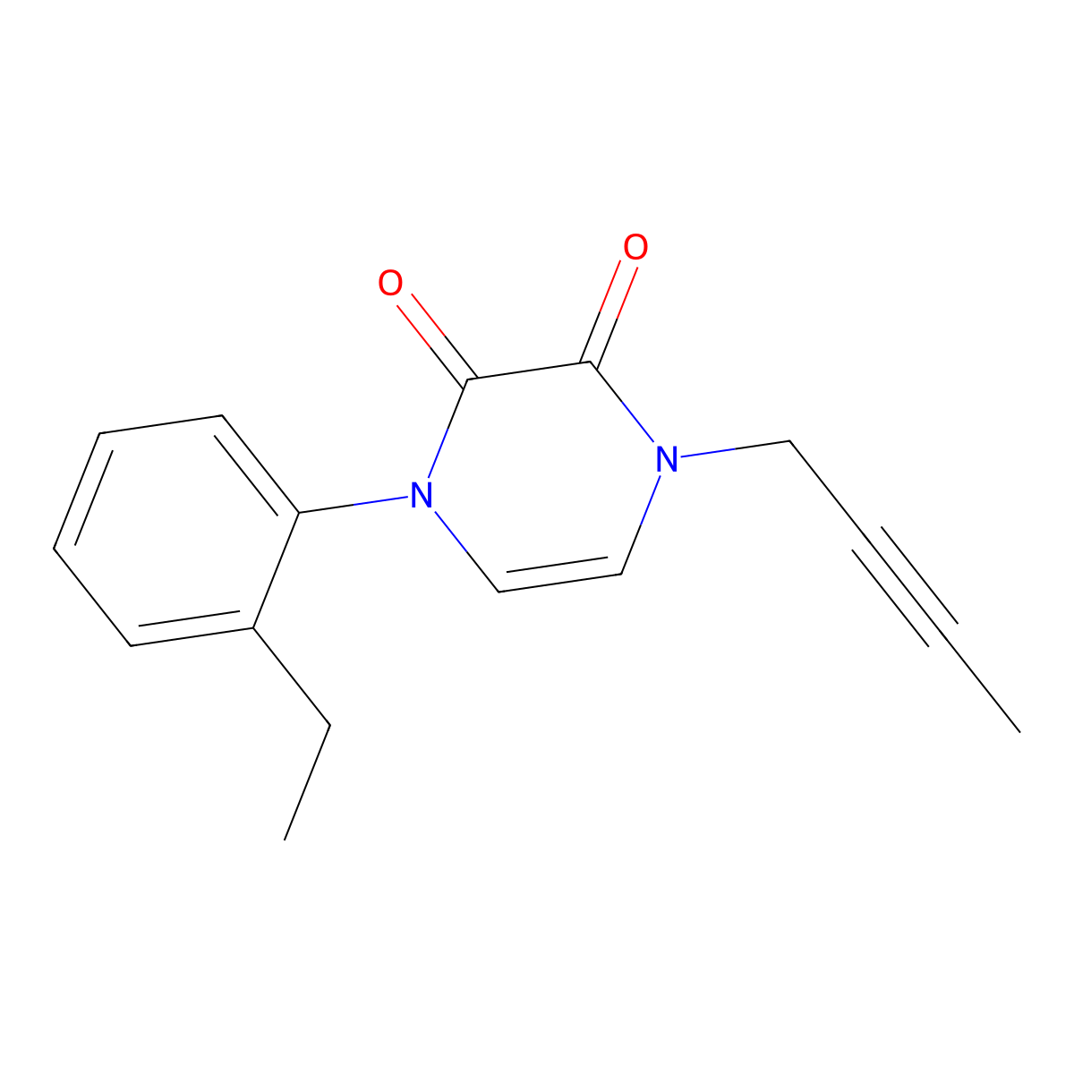 1-(But-2-yn-1-yl)-4-(2-ethylphenyl)-1,2,3,4-tetrahydropyrazine-2,3-dione molecular structure, CAS 2770612-71-8