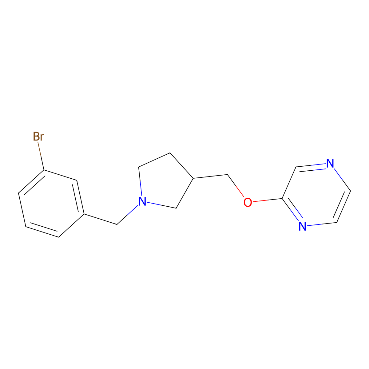 2-({1-[(3-Bromophenyl)methyl]pyrrolidin-3-yl}methoxy)pyrazine molecular structure, CAS 2770612-72-9