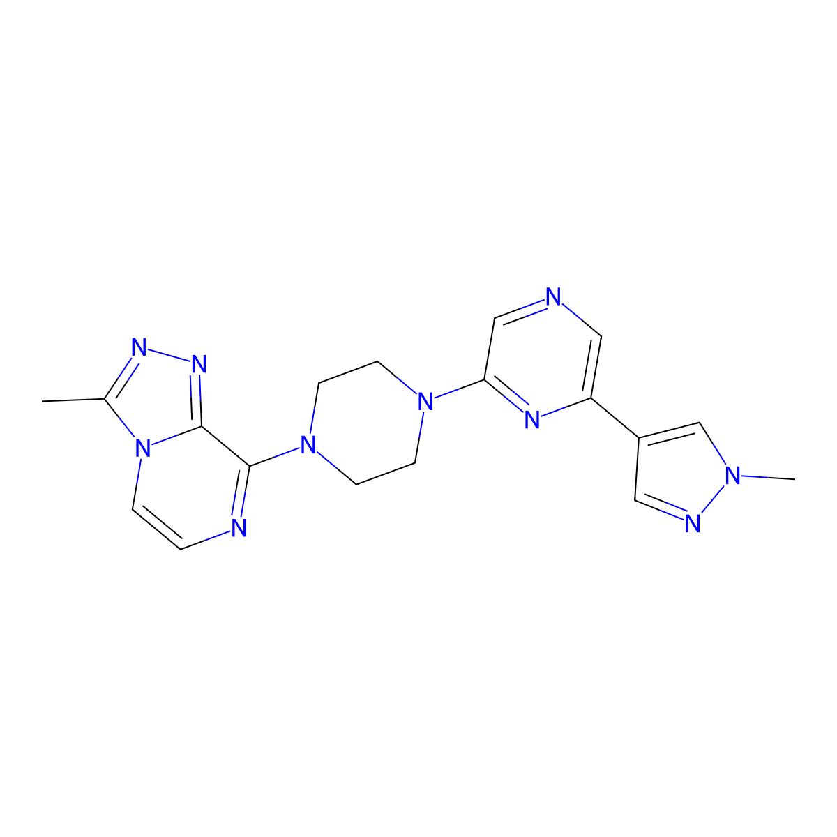 2-(1-methyl-1H-pyrazol-4-yl)-6-(4-{3-methyl-[1,2,4]triazolo[4,3-a]pyrazin-8-yl}piperazin-1-yl)pyrazine molecular structure, CAS 2770612-77-4