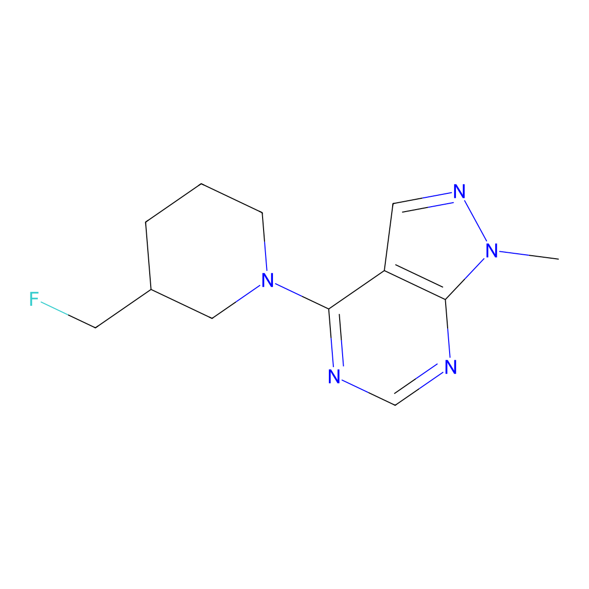 3-(fluoromethyl)-1-{1-methyl-1H-pyrazolo[3,4-d]pyrimidin-4-yl}piperidine molecular structure, CAS 2770612-78-5