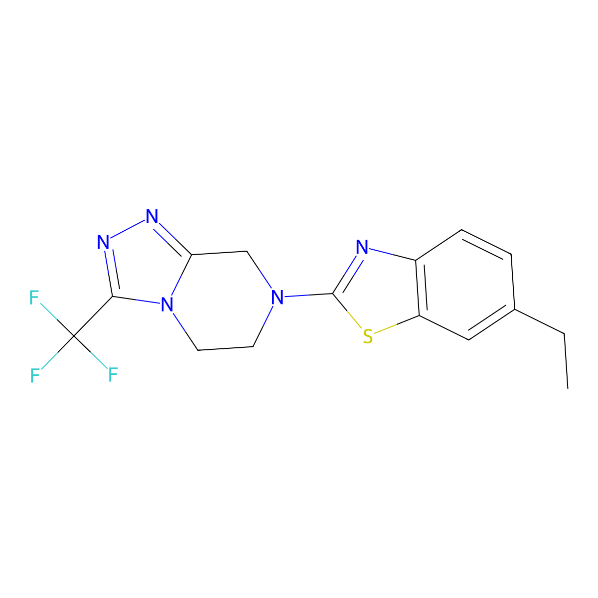 6-ethyl-2-[3-(trifluoromethyl)-5H,6H,7H,8H-[1,2,4]triazolo[4,3-a]pyrazin-7-yl]-1,3-benzothiazole molecular structure, CAS 2770612-83-2