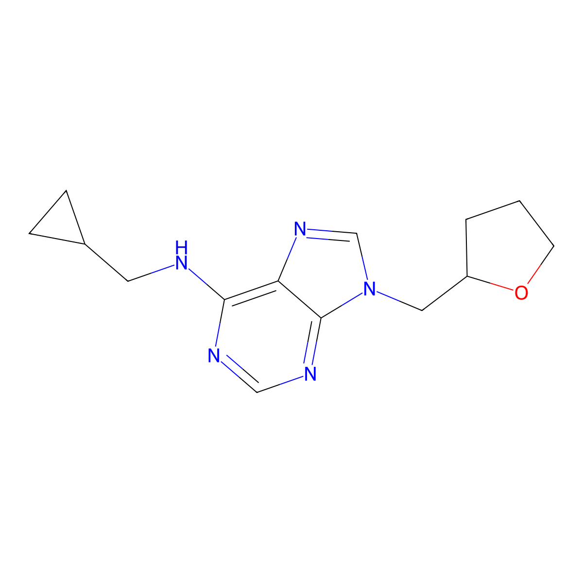 N-(cyclopropylmethyl)-9-[(oxolan-2-yl)methyl]-9H-purin-6-amine molecular structure, CAS 2770612-87-6