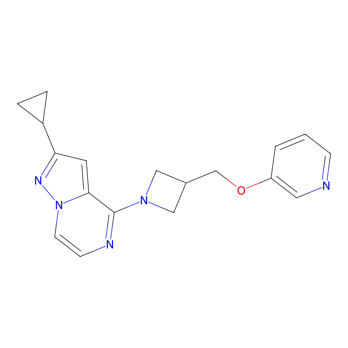 3-[(1-{2-Cyclopropylpyrazolo[1,5-a]pyrazin-4-yl}azetidin-3-yl)methoxy]pyridine molecular structure, CAS 2770612-94-5