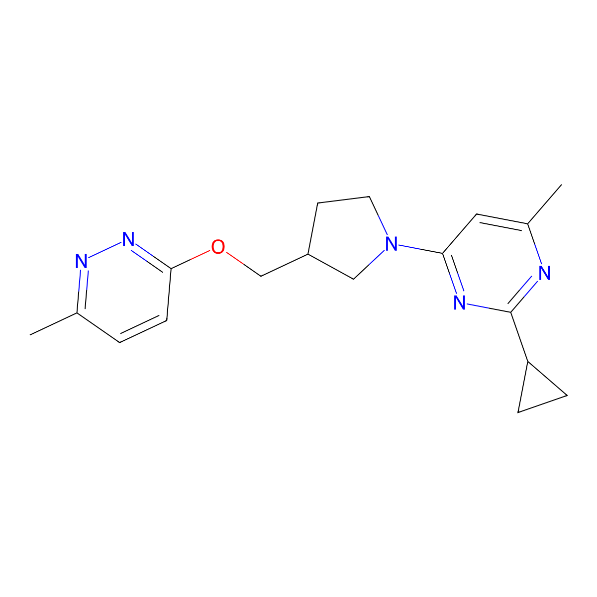 2-Cyclopropyl-4-methyl-6-(3-{[(6-methylpyridazin-3-yl)oxy]methyl}pyrrolidin-1-yl)pyrimidine molecular structure, CAS 2770612-95-6