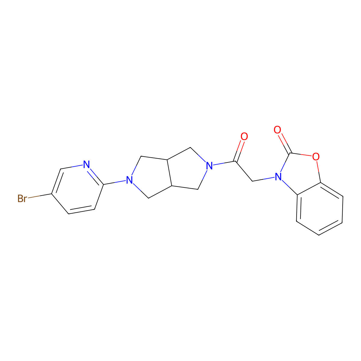 3-{2-[5-(5-Bromopyridin-2-yl)-octahydropyrrolo[3,4-c]pyrrol-2-yl]-2-oxoethyl}-2,3-dihydro-1,3-benzoxazol-2-one molecular structure, CAS 2770613-03-9