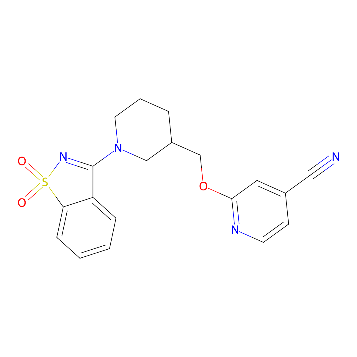 2-[[1-(1,1-Dioxo-1,2-benzothiazol-3-yl)piperidin-3-yl]methoxy]pyridine-4-carbonitrile molecular structure, CAS 2770613-05-1