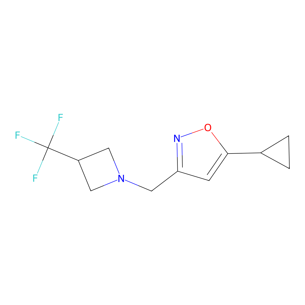 5-Cyclopropyl-3-{[3-(trifluoromethyl)azetidin-1-yl]methyl}-1,2-oxazole molecular structure, CAS 2770613-07-3