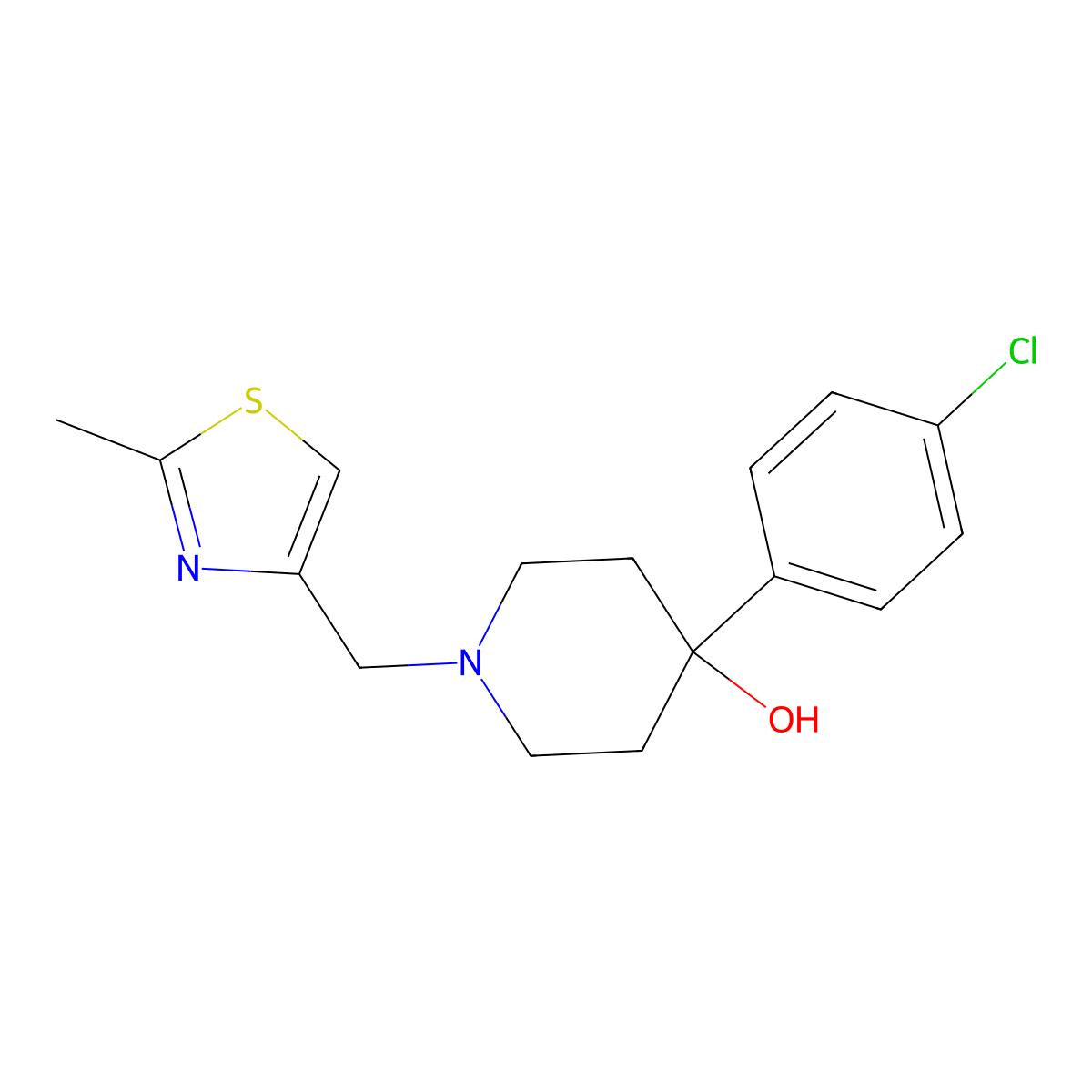 4-(4-Chlorophenyl)-1-[(2-methyl-1,3-thiazol-4-yl)methyl]piperidin-4-ol molecular structure, CAS 2770613-10-8