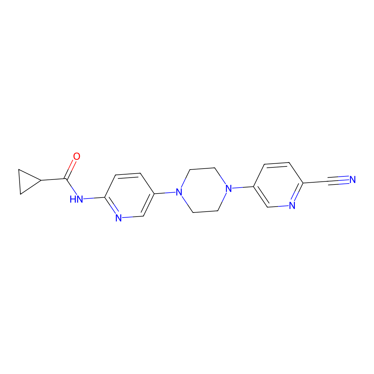 N-{5-[4-(6-cyanopyridin-3-yl)piperazin-1-yl]pyridin-2-yl}cyclopropanecarboxamide molecular structure, CAS 2770613-11-9