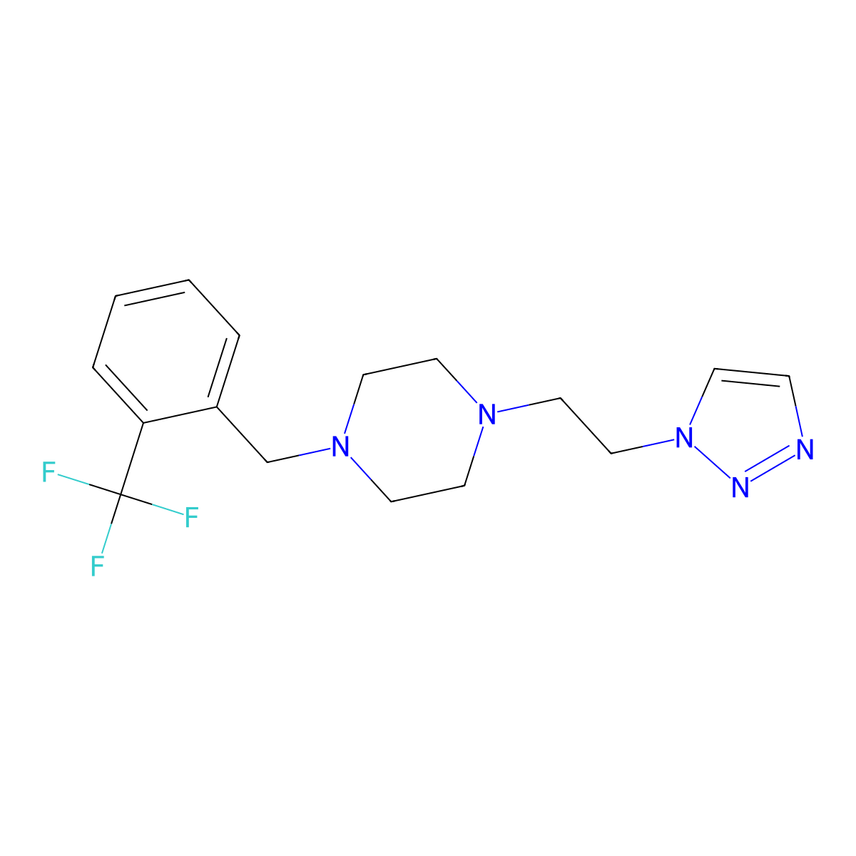 1-[2-(1H-1,2,3-triazol-1-yl)ethyl]-4-{[2-(trifluoromethyl)phenyl]methyl}piperazine molecular structure, CAS 2770613-16-4