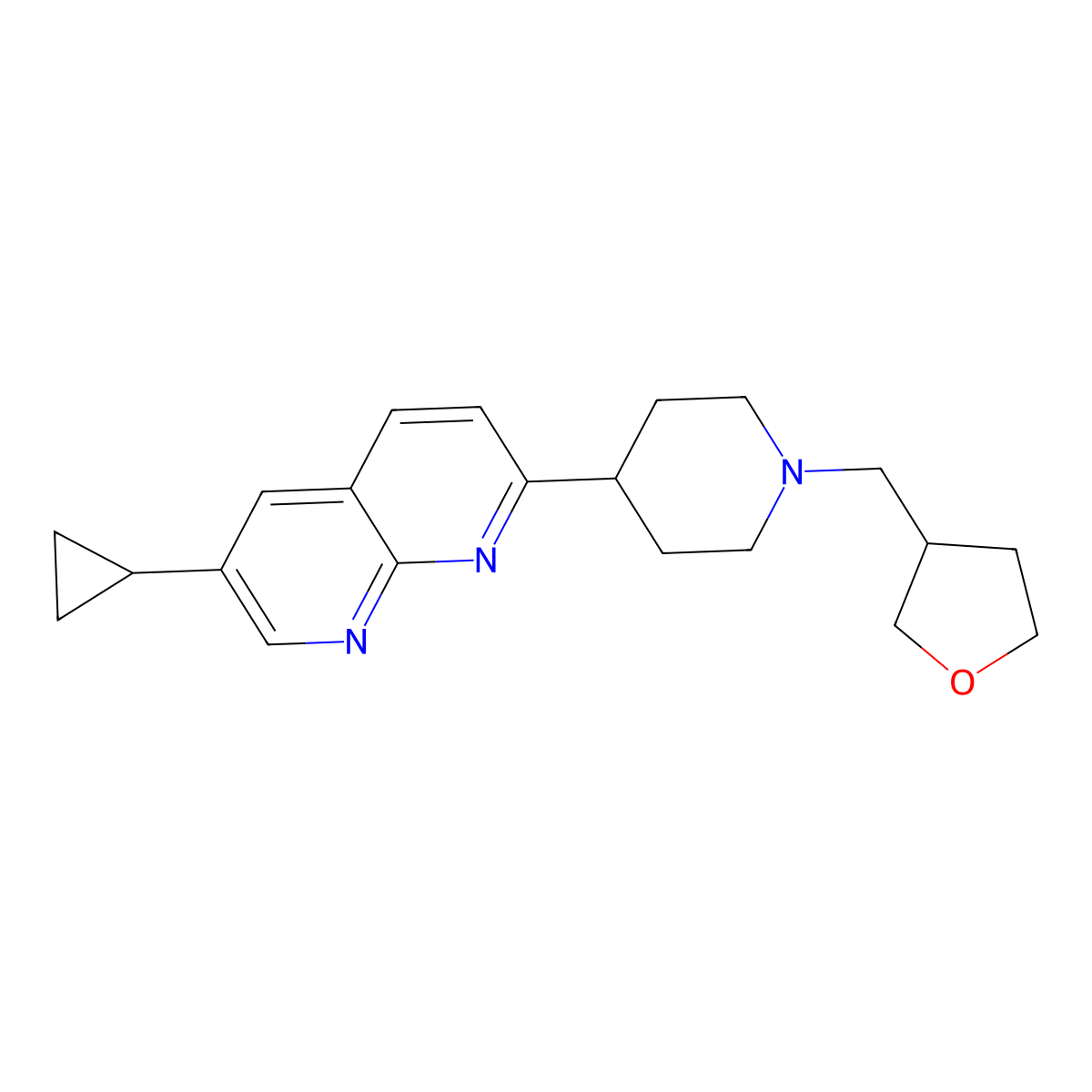 6-Cyclopropyl-2-{1-[(oxolan-3-yl)methyl]piperidin-4-yl}-1,8-naphthyridine molecular structure, CAS 2770613-23-3