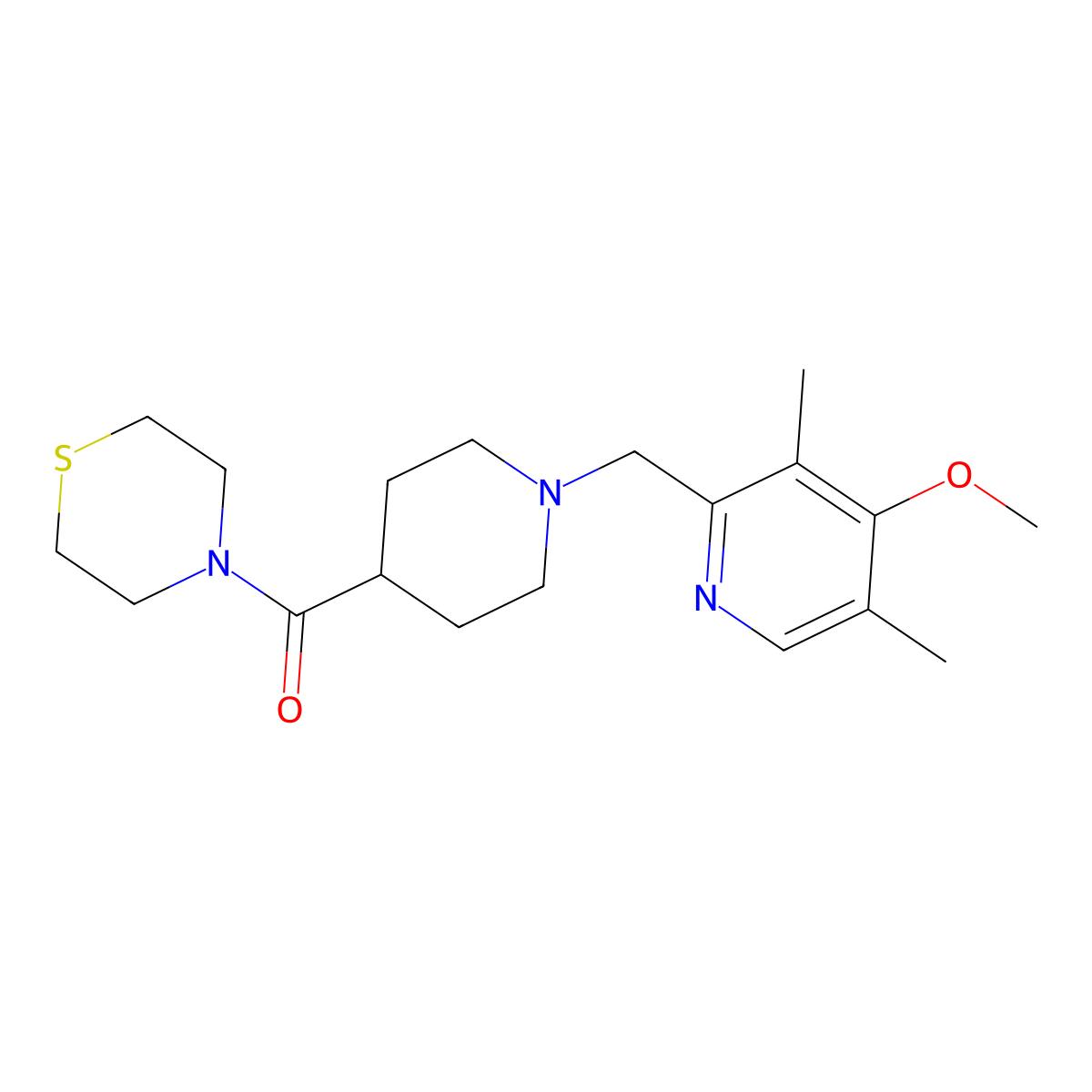 4-{1-[(4-Methoxy-3,5-dimethylpyridin-2-yl)methyl]piperidine-4-carbonyl}thiomorpholine molecular structure, CAS 2770613-24-4
