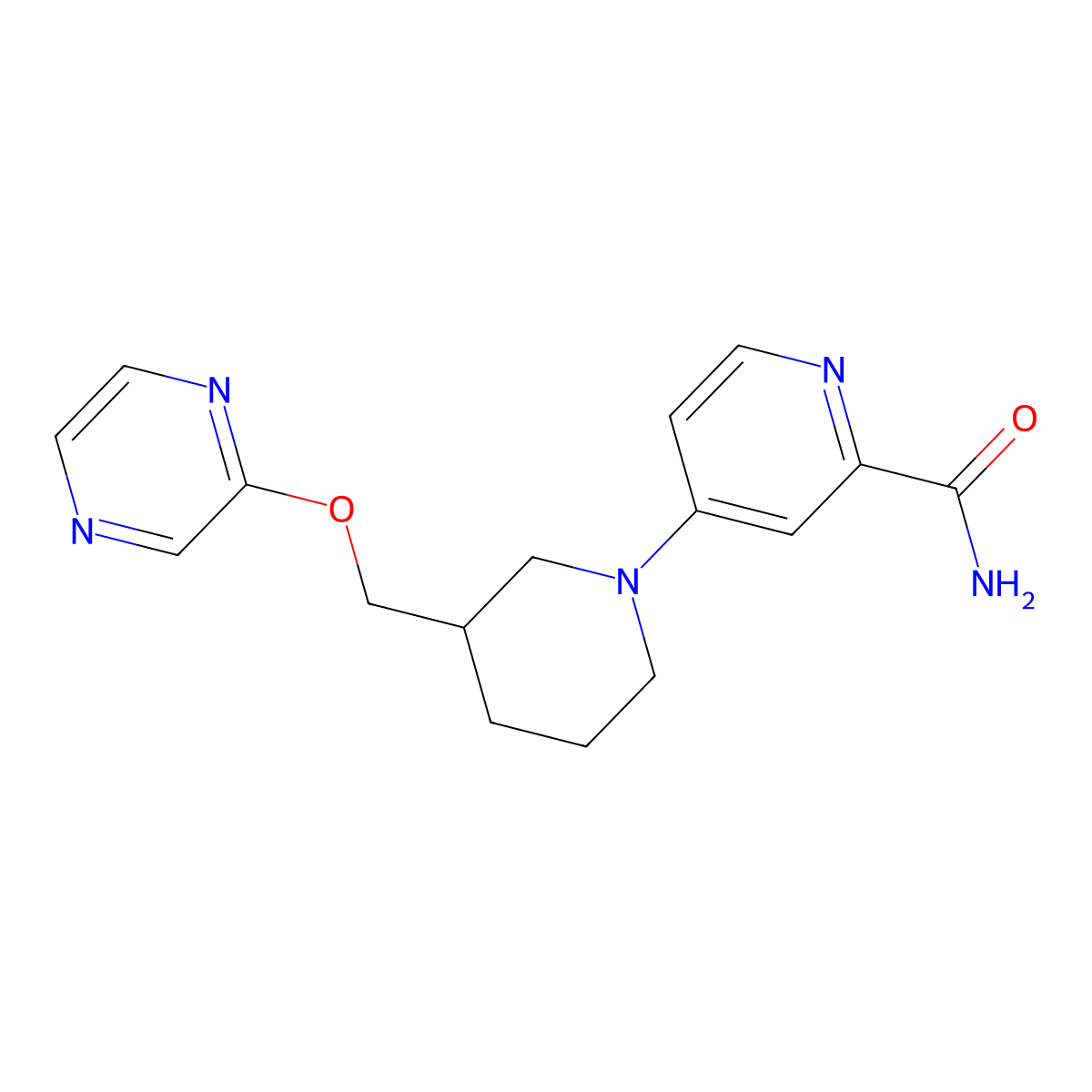 4-{3-[(Pyrazin-2-yloxy)methyl]piperidin-1-yl}pyridine-2-carboxamide molecular structure, CAS 2770613-26-6