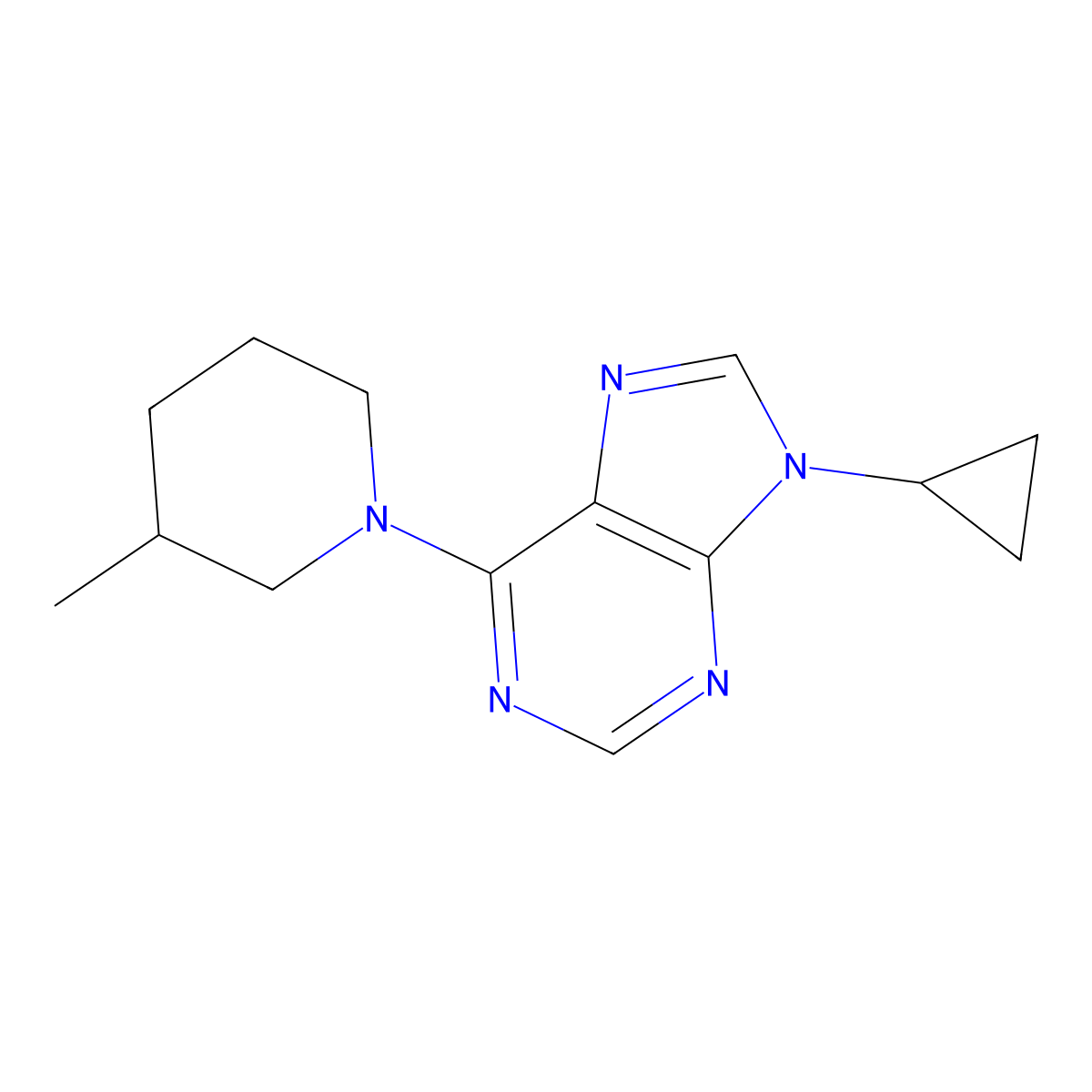 9-cyclopropyl-6-(3-methylpiperidin-1-yl)-9H-purine molecular structure, CAS 2770613-29-9