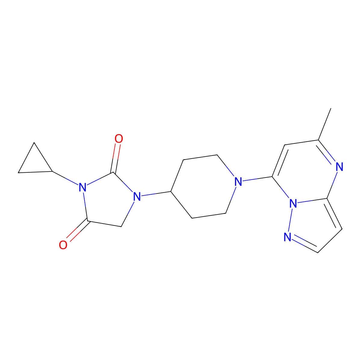 3-Cyclopropyl-1-(1-{5-methylpyrazolo[1,5-a]pyrimidin-7-yl}piperidin-4-yl)imidazolidine-2,4-dione molecular structure, CAS 2770613-30-2