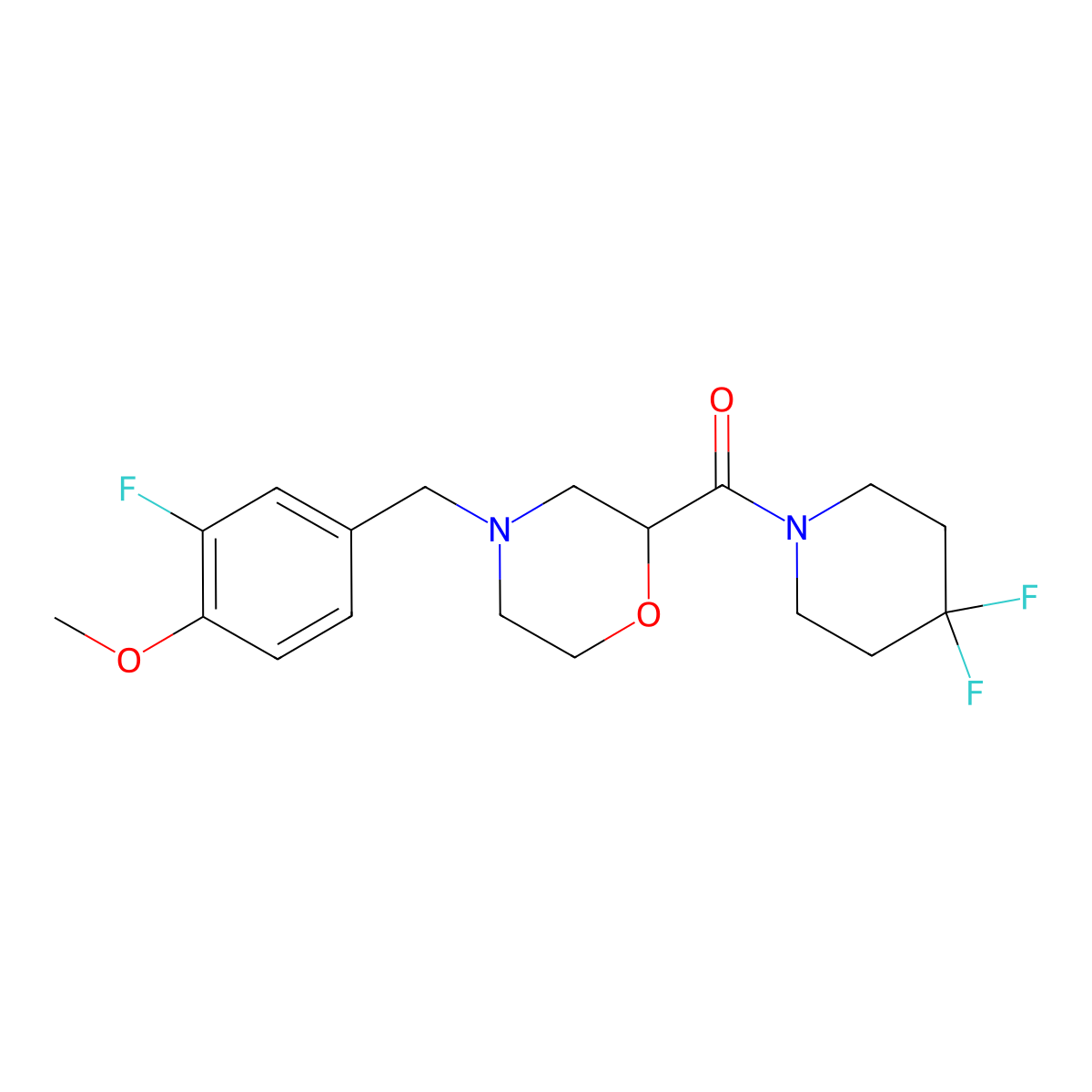 2-(4,4-Difluoropiperidine-1-carbonyl)-4-[(3-fluoro-4-methoxyphenyl)methyl]morpholine molecular structure, CAS 2770613-33-5