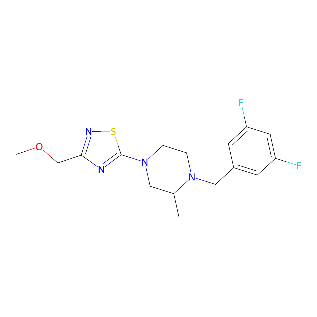 1-[(3,5-Difluorophenyl)methyl]-4-[3-(methoxymethyl)-1,2,4-thiadiazol-5-yl]-2-methylpiperazine molecular structure, CAS 2770613-36-8