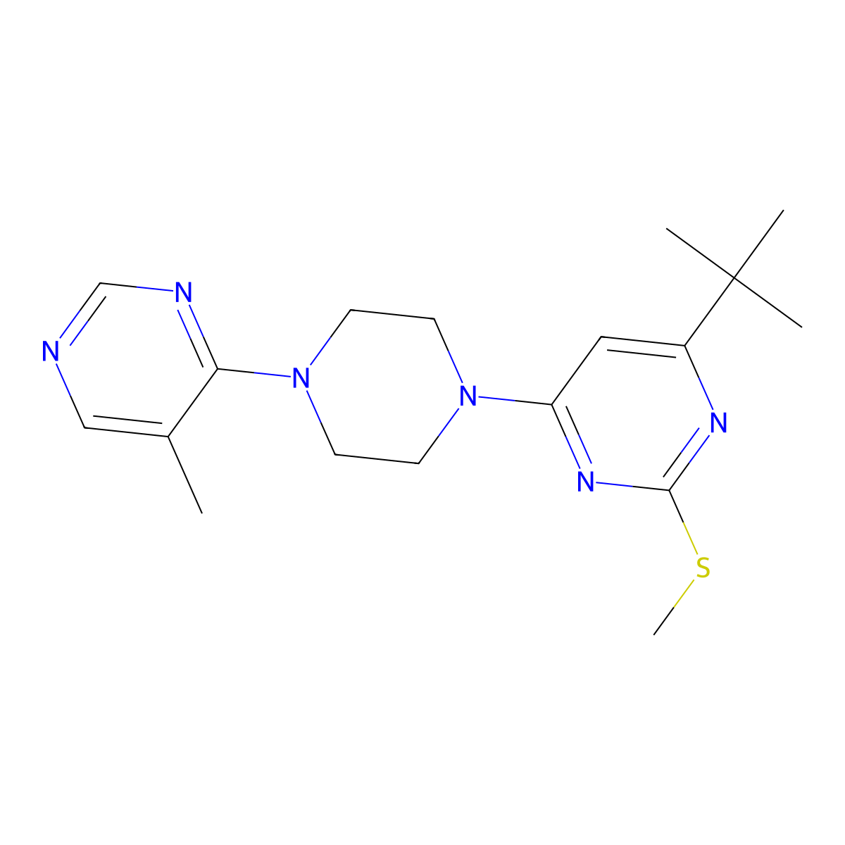 4-Tert-butyl-6-[4-(5-methylpyrimidin-4-yl)piperazin-1-yl]-2-(methylsulfanyl)pyrimidine molecular structure, CAS 2770613-39-1