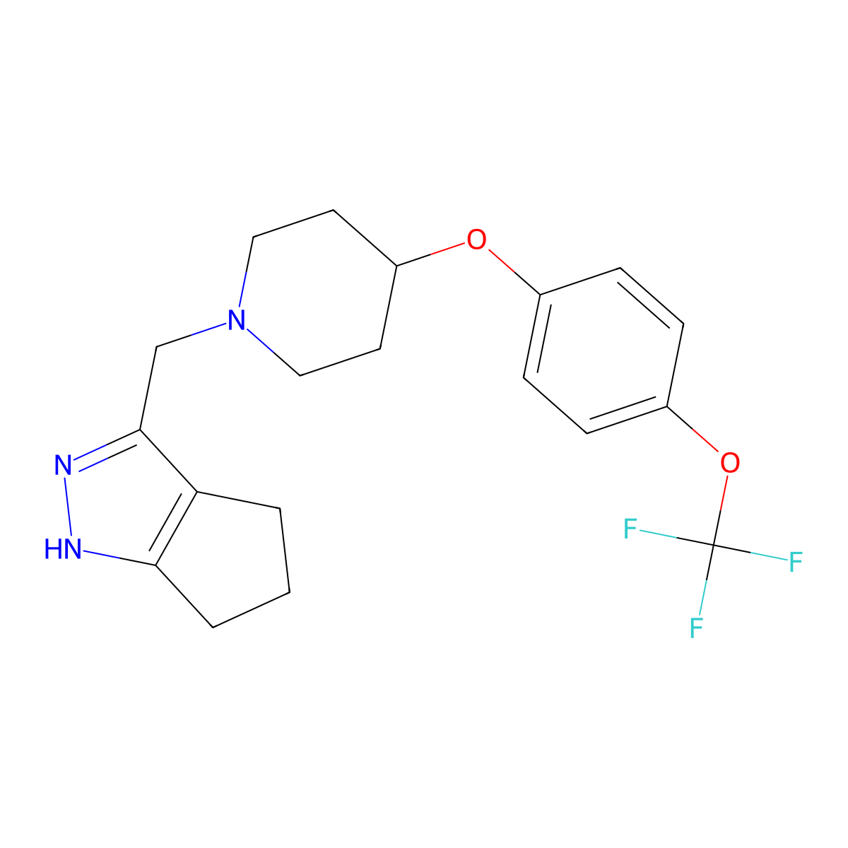 1-({1H,4H,5H,6H-cyclopenta[c]pyrazol-3-yl}methyl)-4-[4-(trifluoromethoxy)phenoxy]piperidine molecular structure, CAS 2770613-40-4