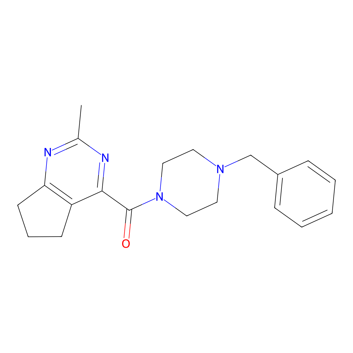 1-benzyl-4-{2-methyl-5H,6H,7H-cyclopenta[d]pyrimidine-4-carbonyl}piperazine molecular structure, CAS 2770613-45-9