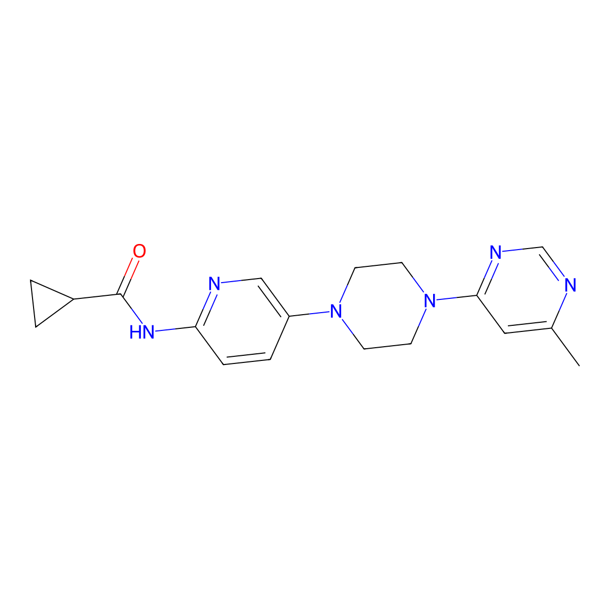 N-{5-[4-(6-methylpyrimidin-4-yl)piperazin-1-yl]pyridin-2-yl}cyclopropanecarboxamide molecular structure, CAS 2770613-50-6
