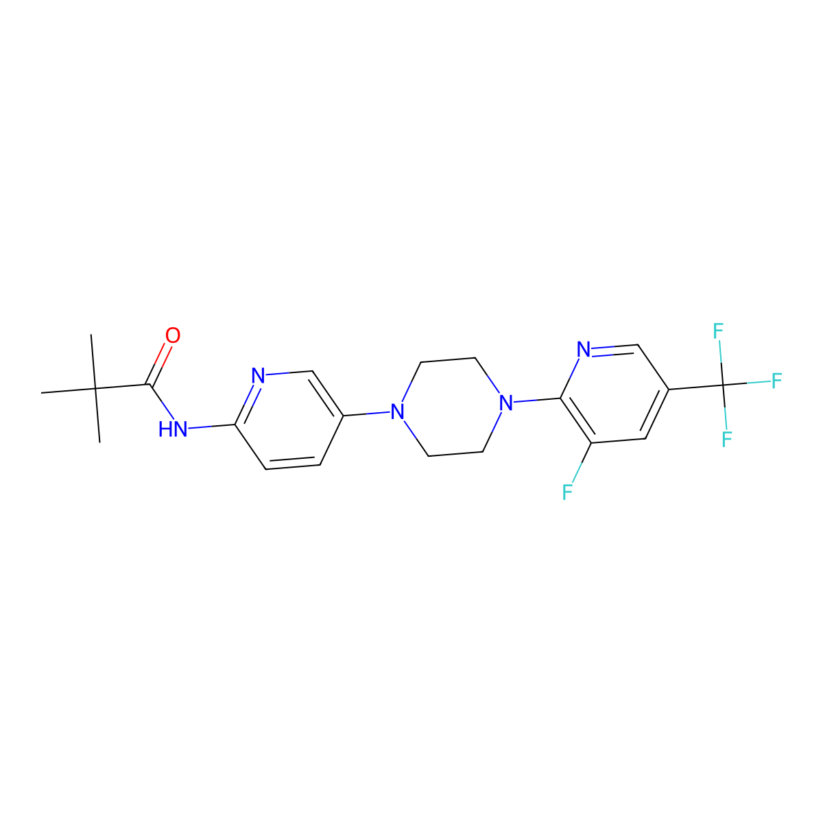 N-(5-{4-[3-fluoro-5-(trifluoromethyl)pyridin-2-yl]piperazin-1-yl}pyridin-2-yl)-2,2-dimethylpropanamide molecular structure, CAS 2770613-51-7