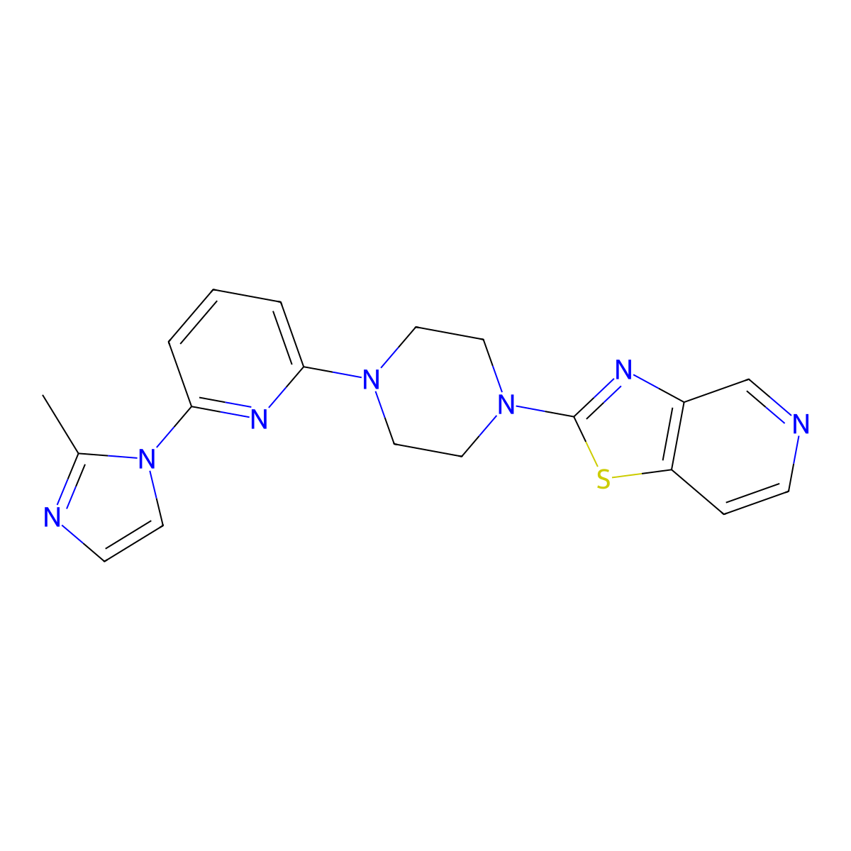 1-[6-(2-methyl-1H-imidazol-1-yl)pyridin-2-yl]-4-{[1,3]thiazolo[4,5-c]pyridin-2-yl}piperazine molecular structure, CAS 2770613-54-0