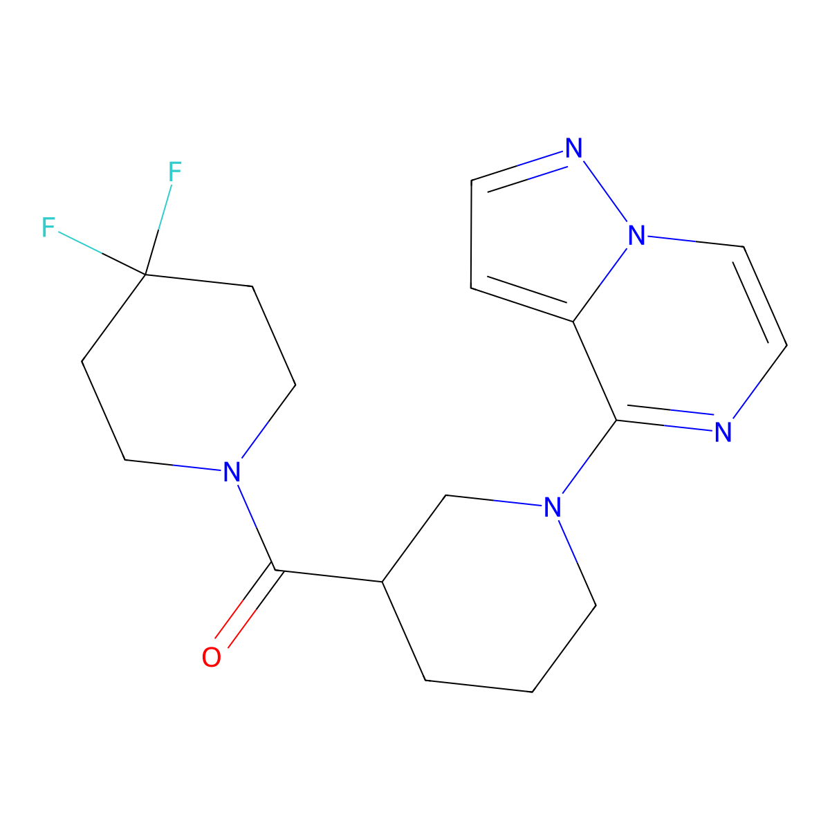 3-(4,4-Difluoropiperidine-1-carbonyl)-1-{pyrazolo[1,5-a]pyrazin-4-yl}piperidine molecular structure, CAS 2770613-61-9