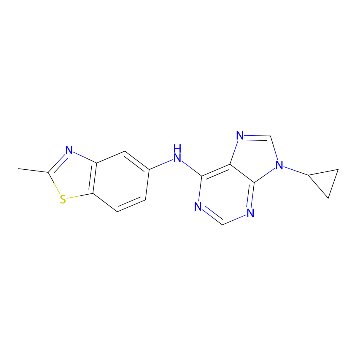 9-cyclopropyl-N-(2-methyl-1,3-benzothiazol-5-yl)-9H-purin-6-amine molecular structure, CAS 2770613-62-0