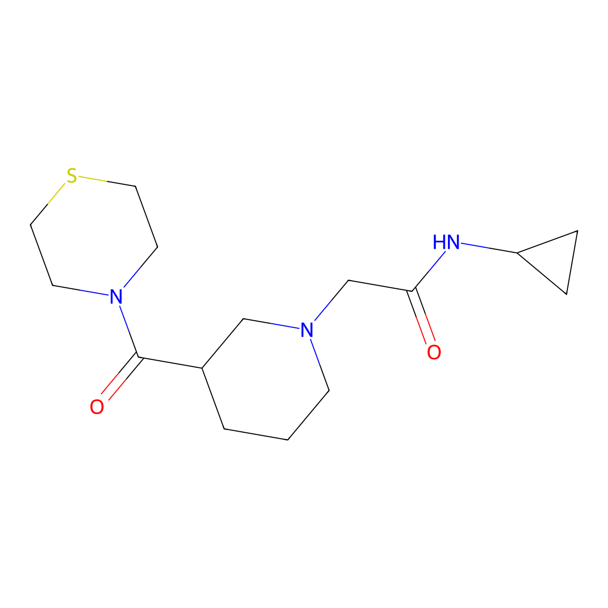 N-cyclopropyl-2-[3-(thiomorpholine-4-carbonyl)piperidin-1-yl]acetamide molecular structure, CAS 2770613-63-1