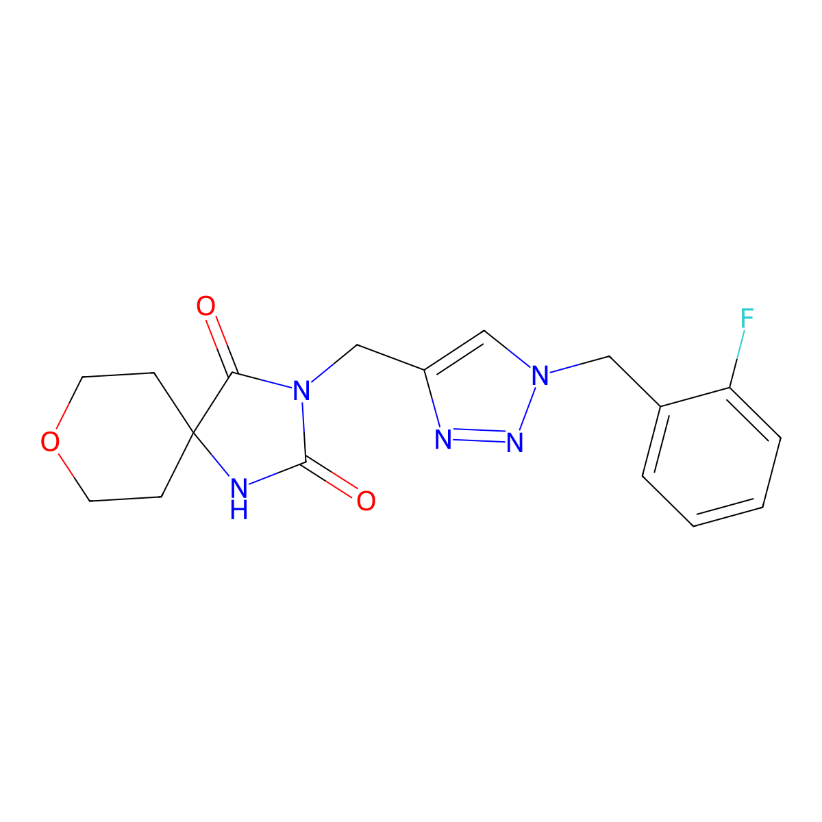 3-({1-[(2-fluorophenyl)methyl]-1H-1,2,3-triazol-4-yl}methyl)-8-oxa-1,3-diazaspiro[4.5]decane-2,4-dione molecular structure, CAS 2770613-64-2