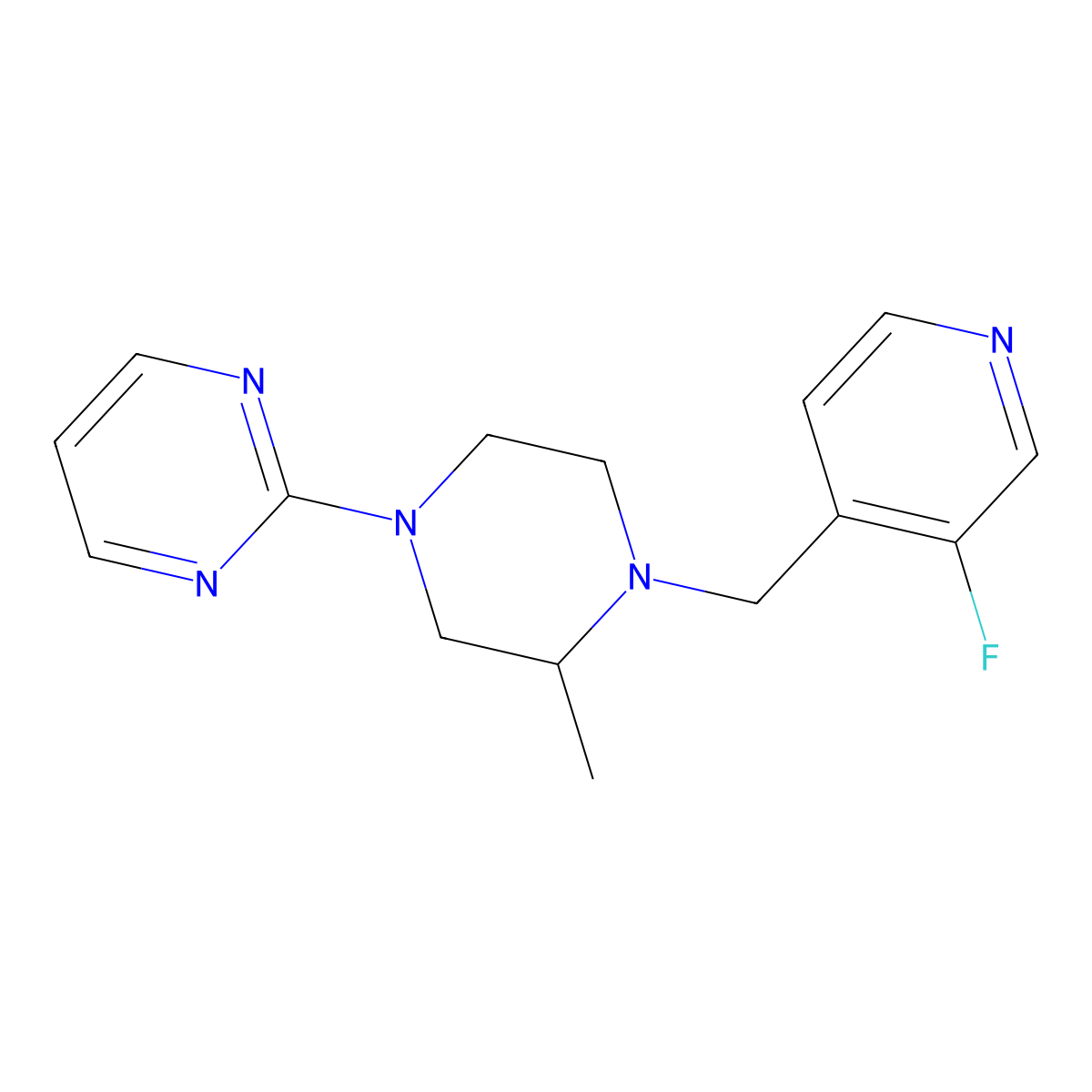 2-{4-[(3-Fluoropyridin-4-yl)methyl]-3-methylpiperazin-1-yl}pyrimidine molecular structure, CAS 2770613-80-2