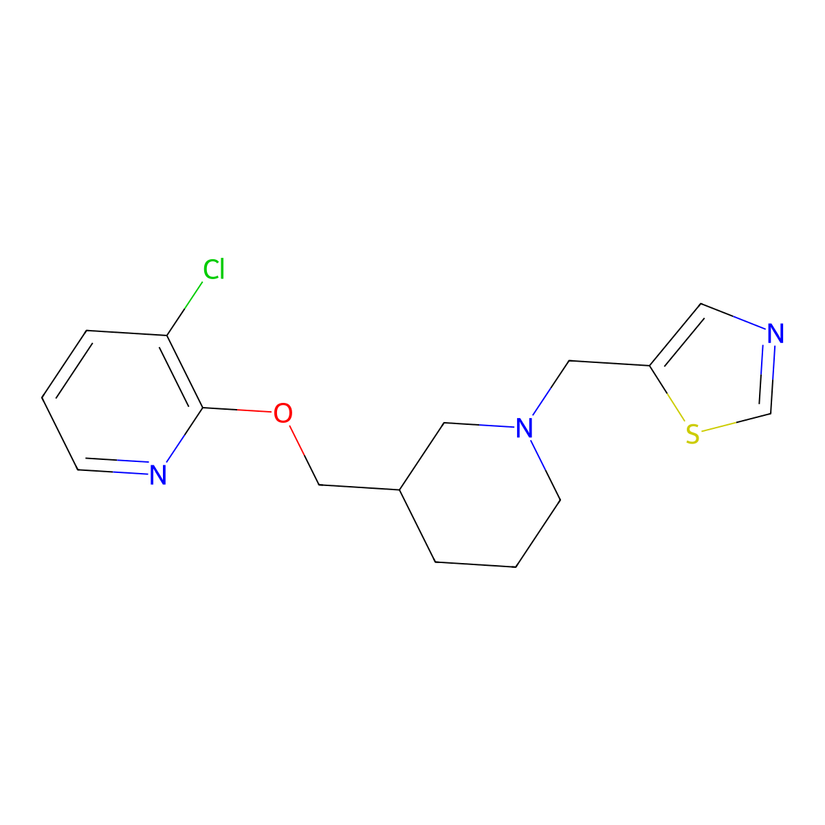 3-Chloro-2-({1-[(1,3-thiazol-5-yl)methyl]piperidin-3-yl}methoxy)pyridine molecular structure, CAS 2770613-87-9