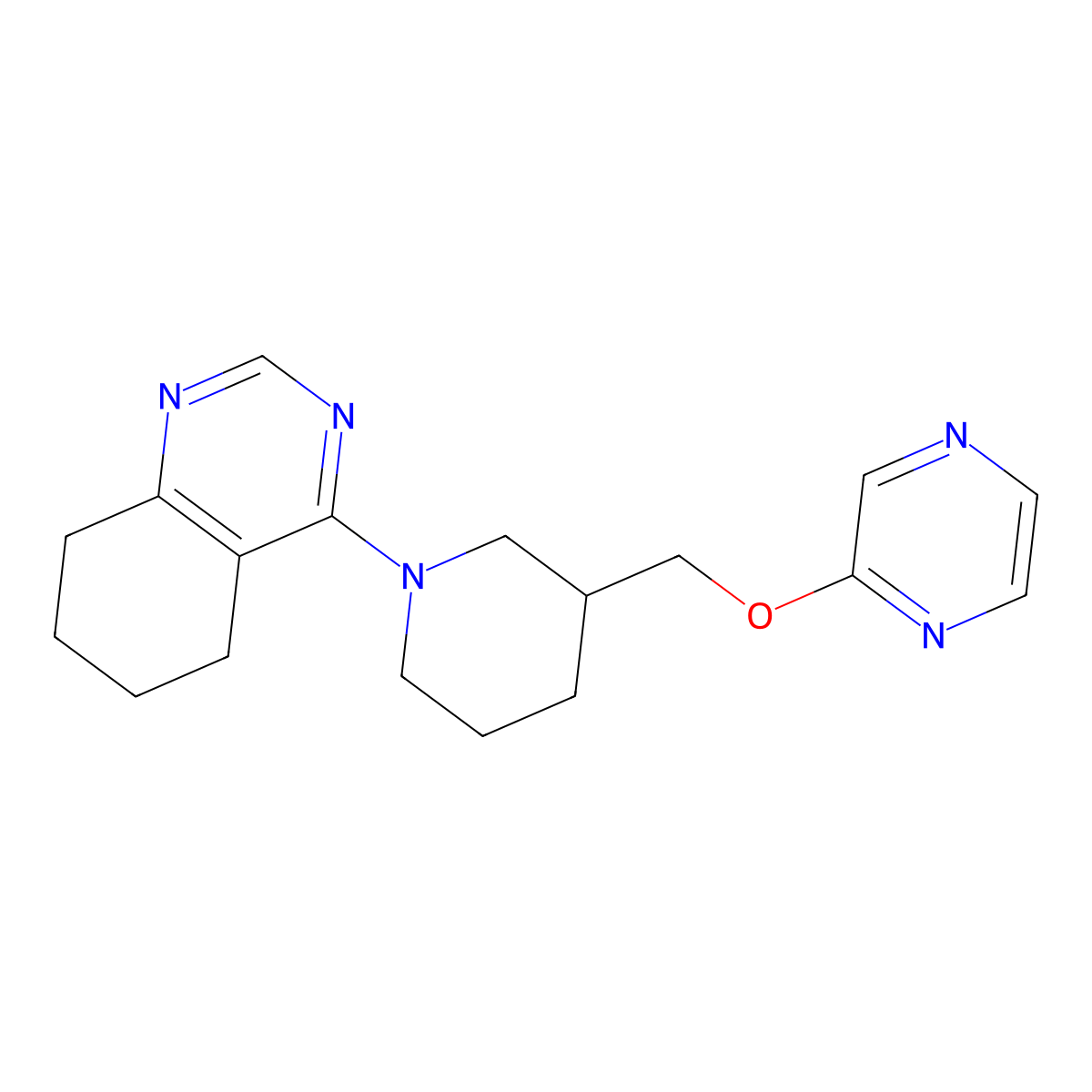 4-{3-[(Pyrazin-2-yloxy)methyl]piperidin-1-yl}-5,6,7,8-tetrahydroquinazoline molecular structure, CAS 2770613-88-0
