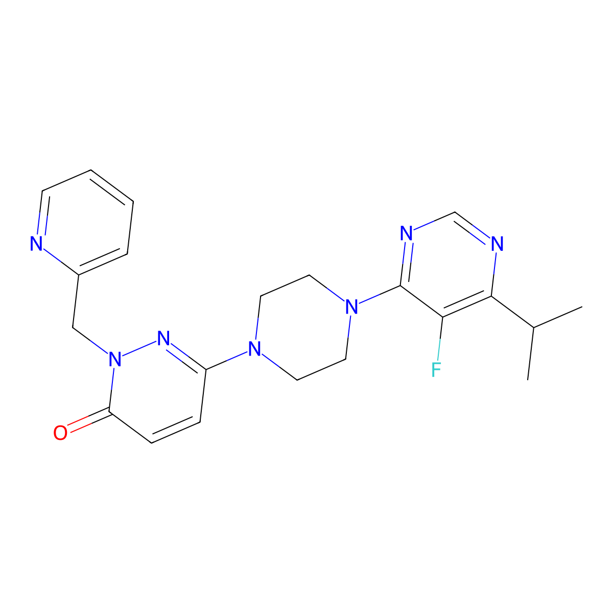 6-{4-[5-Fluoro-6-(propan-2-yl)pyrimidin-4-yl]piperazin-1-yl}-2-[(pyridin-2-yl)methyl]-2,3-dihydropyridazin-3-one molecular structure, CAS 2770613-94-8
