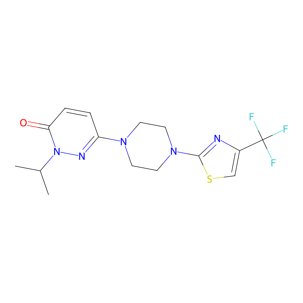 2-(Propan-2-yl)-6-{4-[4-(trifluoromethyl)-1,3-thiazol-2-yl]piperazin-1-yl}-2,3-dihydropyridazin-3-one molecular structure, CAS 2770613-96-0