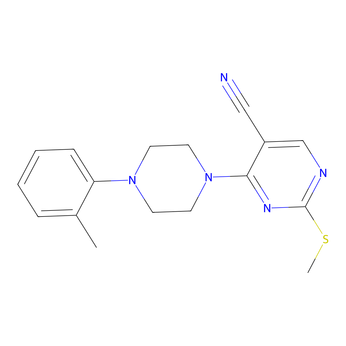 4-[4-(2-Methylphenyl)piperazin-1-yl]-2-(methylsulfanyl)pyrimidine-5-carbonitrile molecular structure, CAS 2770613-97-1