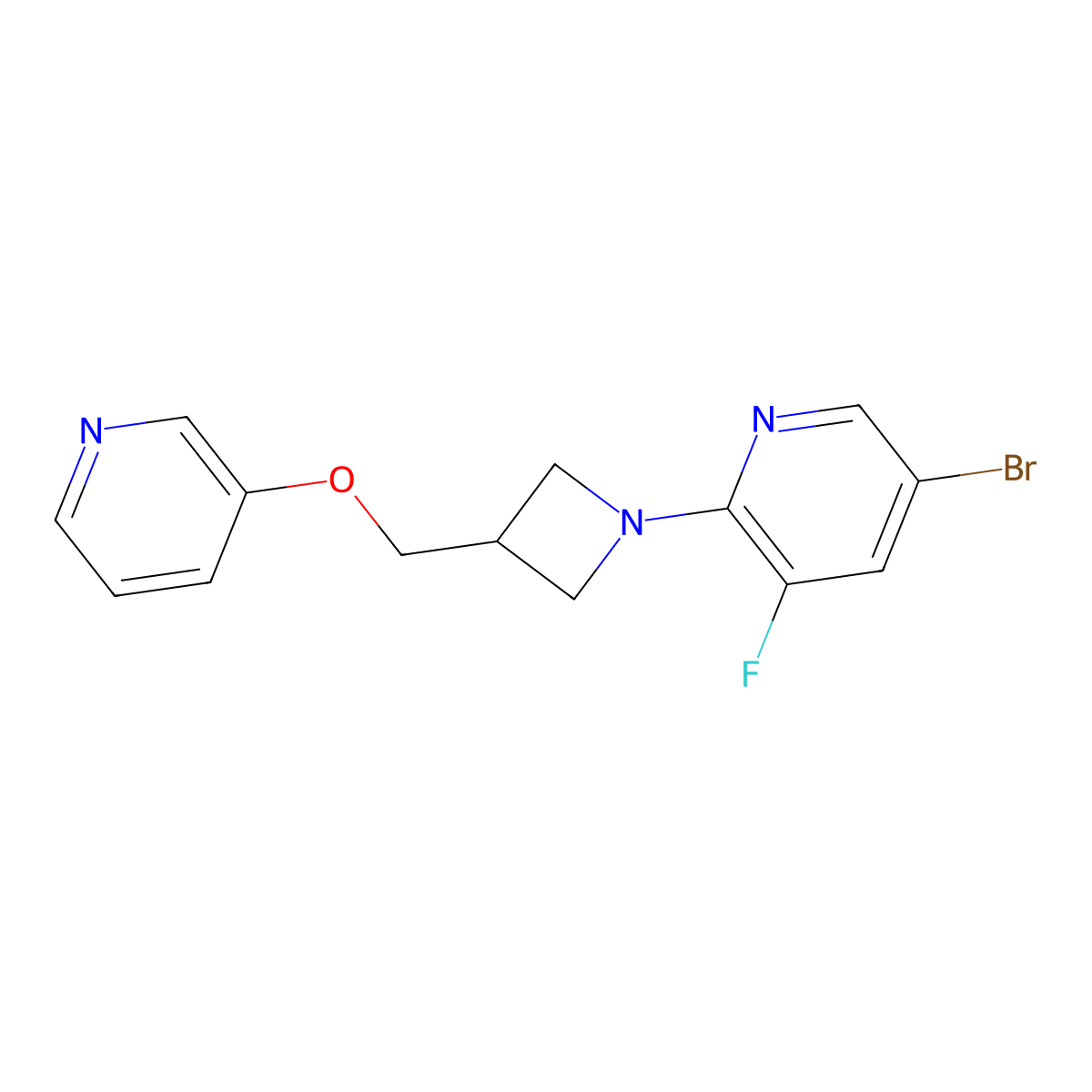 5-Bromo-3-fluoro-2-{3-[(pyridin-3-yloxy)methyl]azetidin-1-yl}pyridine molecular structure, CAS 2770613-98-2