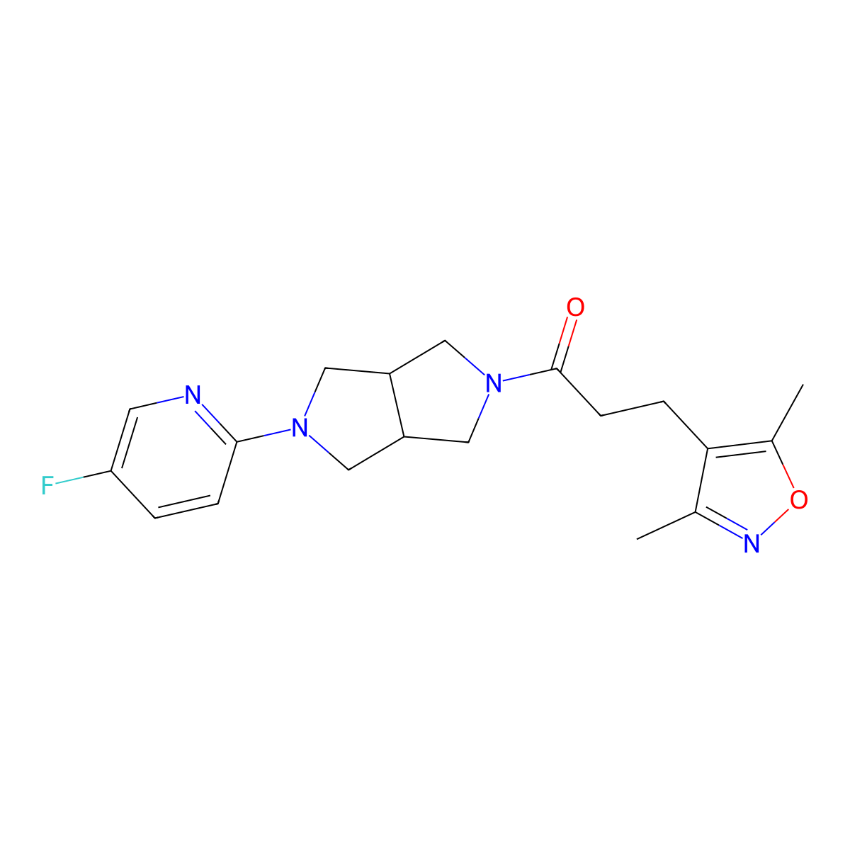 3-(3,5-Dimethyl-1,2-oxazol-4-yl)-1-[5-(5-fluoropyridin-2-yl)-octahydropyrrolo[3,4-c]pyrrol-2-yl]propan-1-one molecular structure, CAS 2770614-03-2