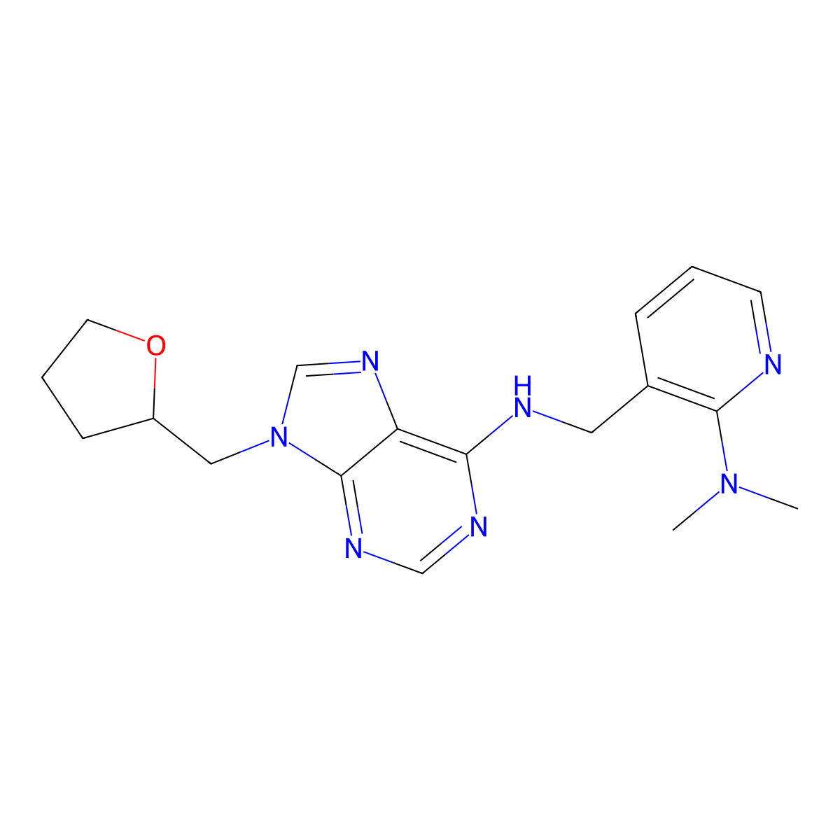N-{[2-(dimethylamino)pyridin-3-yl]methyl}-9-[(oxolan-2-yl)methyl]-9H-purin-6-amine molecular structure, CAS 2770614-05-4