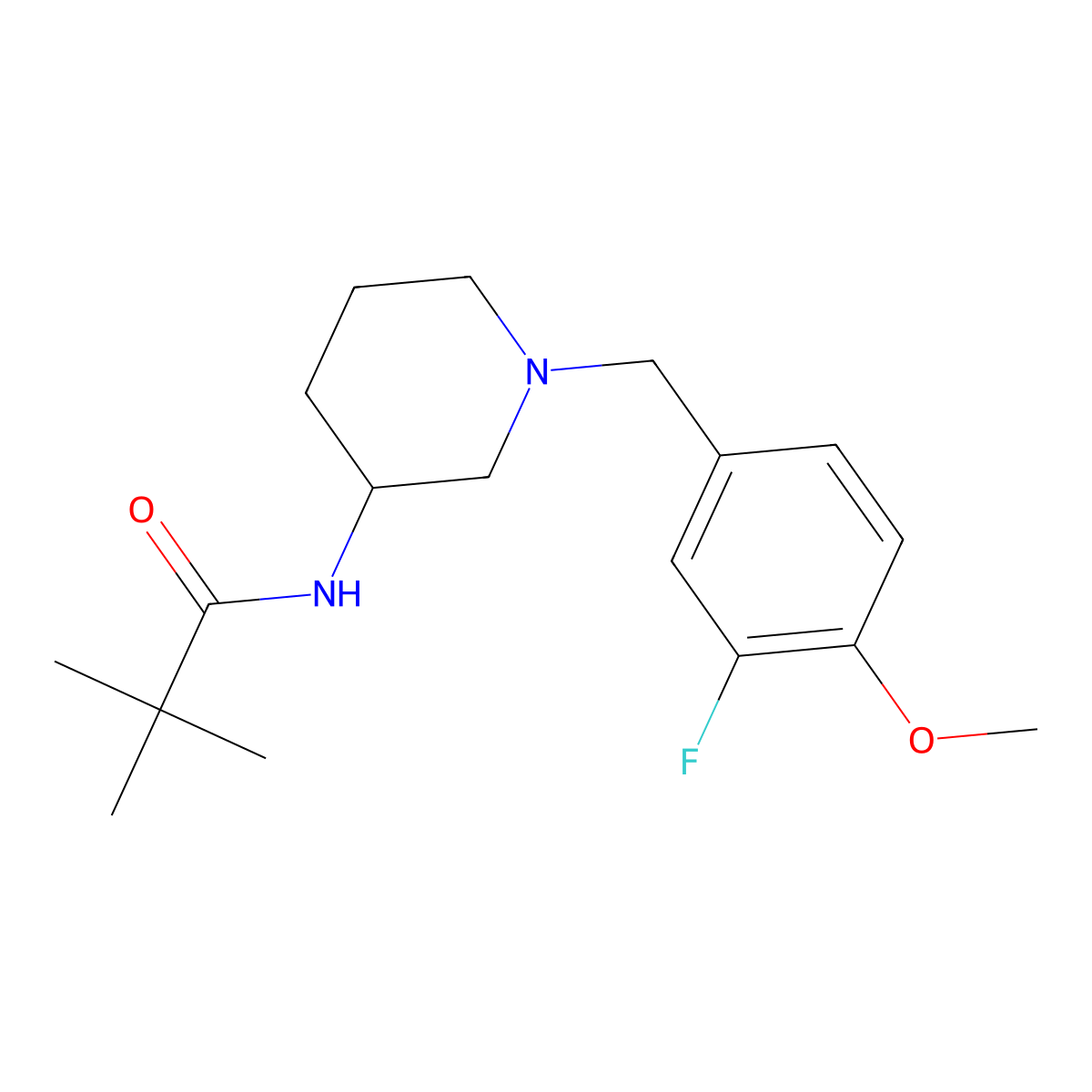 N-{1-[(3-fluoro-4-methoxyphenyl)methyl]piperidin-3-yl}-2,2-dimethylpropanamide molecular structure, CAS 2770614-06-5