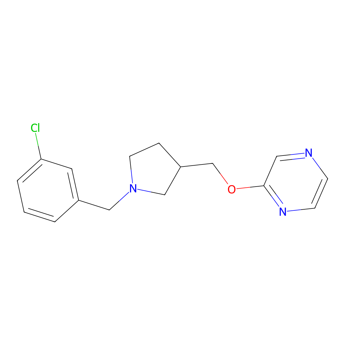 2-({1-[(3-Chlorophenyl)methyl]pyrrolidin-3-yl}methoxy)pyrazine molecular structure, CAS 2770614-09-8