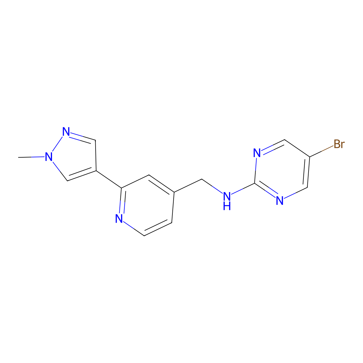 5-bromo-N-{[2-(1-methyl-1H-pyrazol-4-yl)pyridin-4-yl]methyl}pyrimidin-2-amine molecular structure, CAS 2770614-10-1