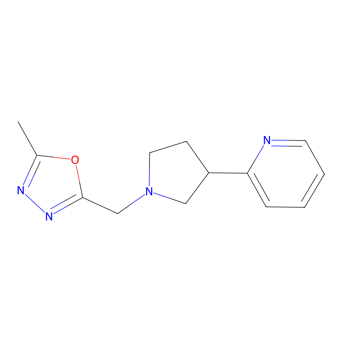2-{1-[(5-Methyl-1,3,4-oxadiazol-2-yl)methyl]pyrrolidin-3-yl}pyridine molecular structure, CAS 2770614-13-4