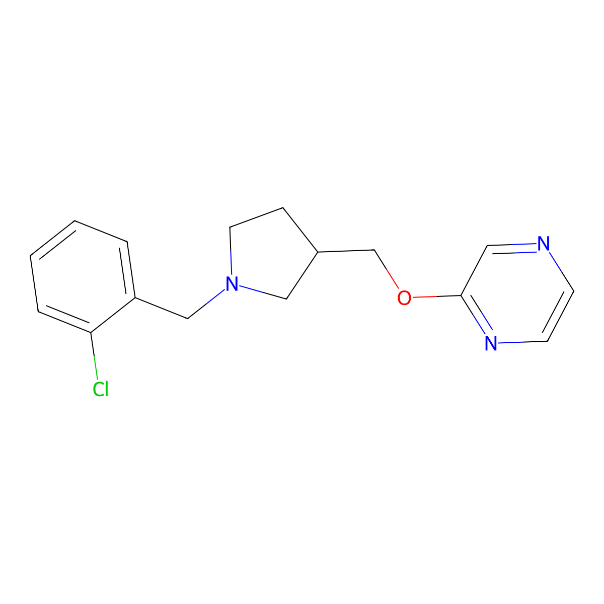 2-({1-[(2-Chlorophenyl)methyl]pyrrolidin-3-yl}methoxy)pyrazine molecular structure, CAS 2770614-17-8