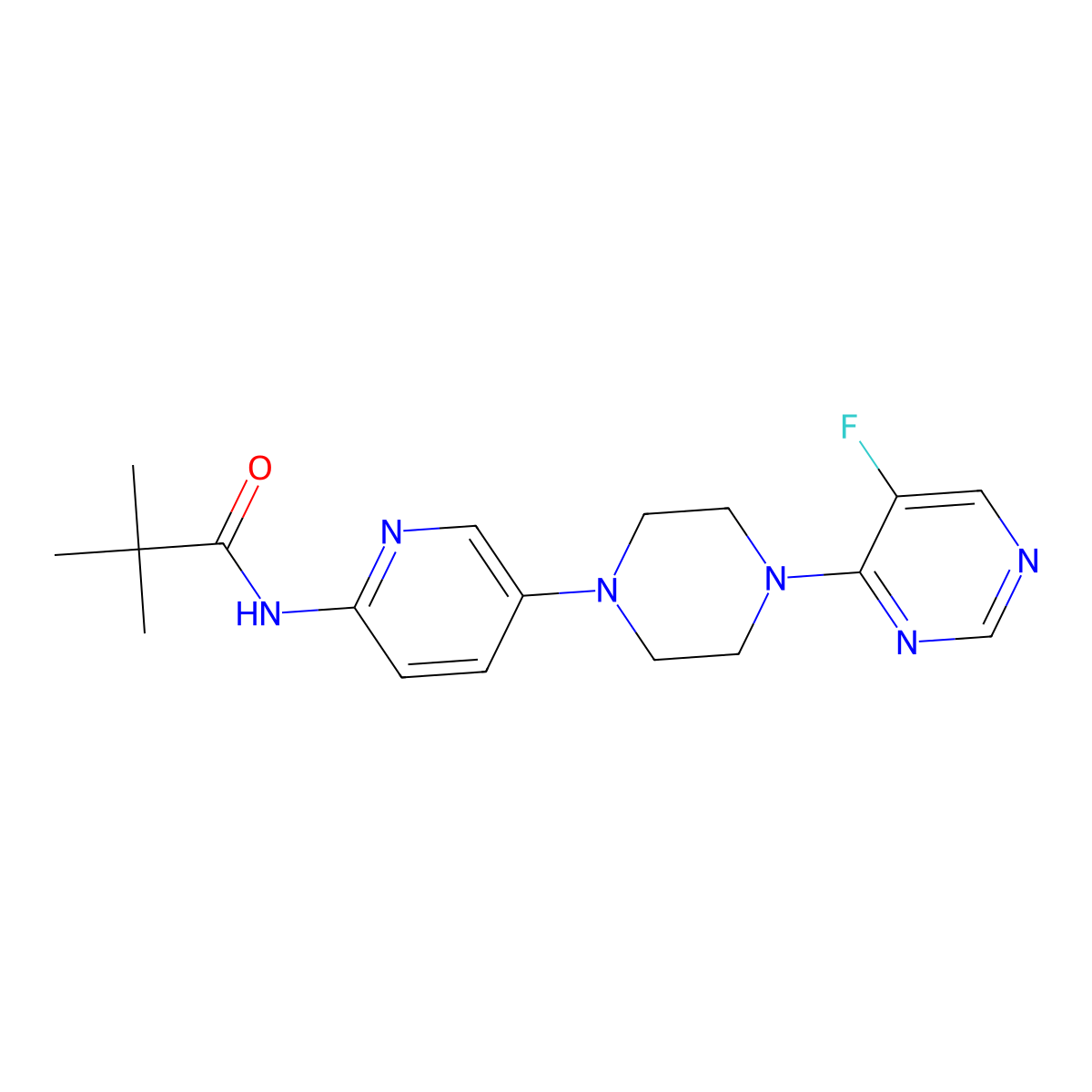 N-{5-[4-(5-fluoropyrimidin-4-yl)piperazin-1-yl]pyridin-2-yl}-2,2-dimethylpropanamide molecular structure, CAS 2770614-25-8
