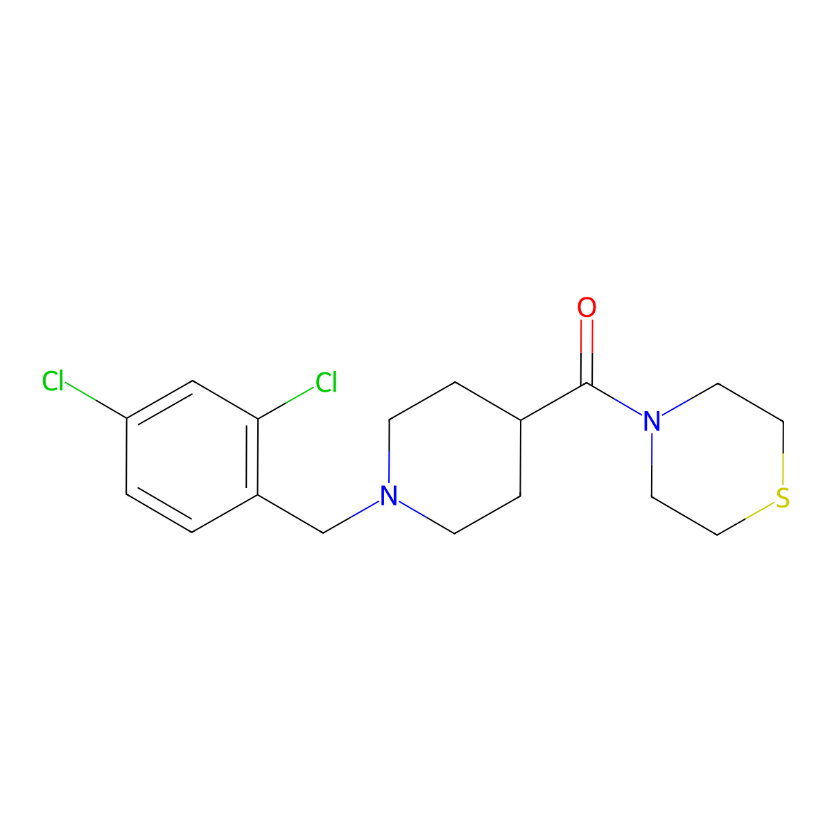 4-{1-[(2,4-Dichlorophenyl)methyl]piperidine-4-carbonyl}thiomorpholine molecular structure, CAS 2770614-30-5