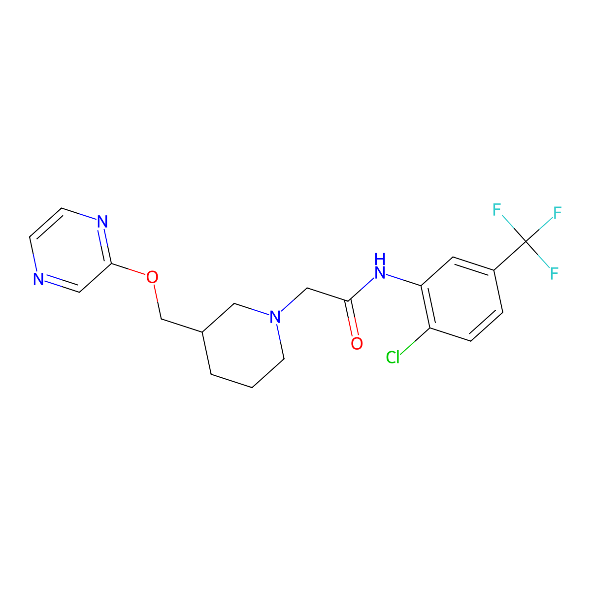 N-[2-chloro-5-(trifluoromethyl)phenyl]-2-{3-[(pyrazin-2-yloxy)methyl]piperidin-1-yl}acetamide molecular structure, CAS 2770614-32-7
