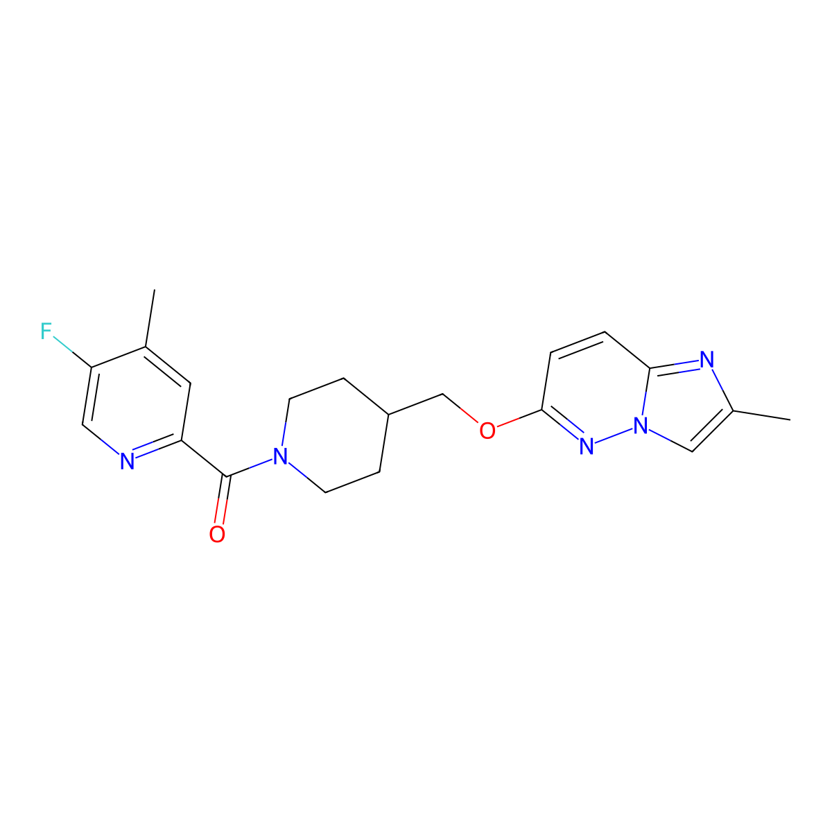 5-Fluoro-4-methyl-2-{4-[({2-methylimidazo[1,2-b]pyridazin-6-yl}oxy)methyl]piperidine-1-carbonyl}pyridine molecular structure, CAS 2770614-37-2